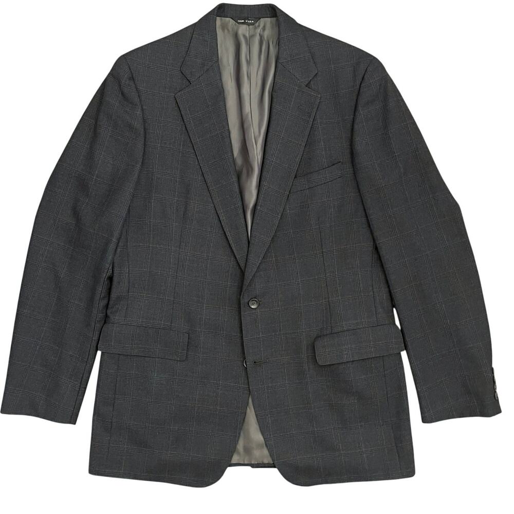 Vintage Chaps Ralph Lauren Glen Plaid Houndstooth Wool Blazer Mens 44XL Gray USA